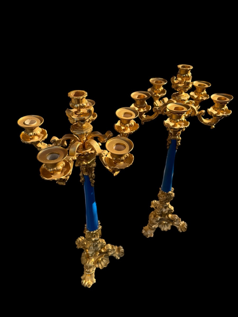 Paire De Candélabres Napoléon III En Bronze Doré Et Ciselé -photo-4
