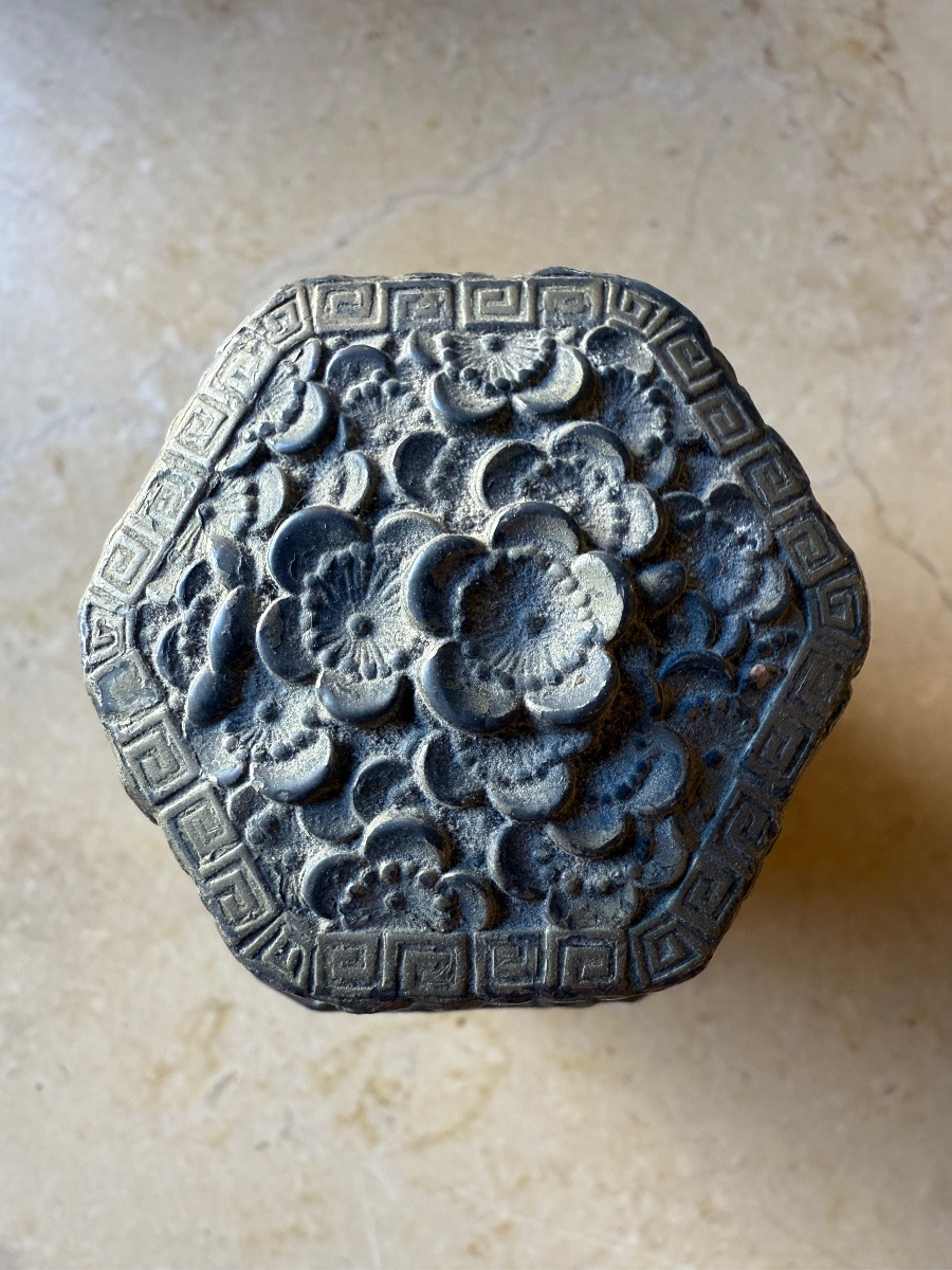 Repoussé Tin Tea Box, Greek Decoration And Lotus Flowers, China, Asia...-photo-4