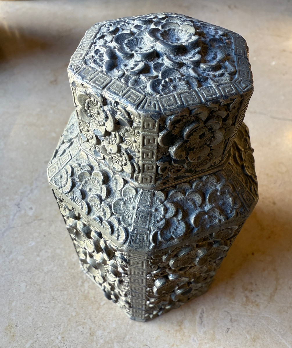 Repoussé Tin Tea Box, Greek Decoration And Lotus Flowers, China, Asia...
