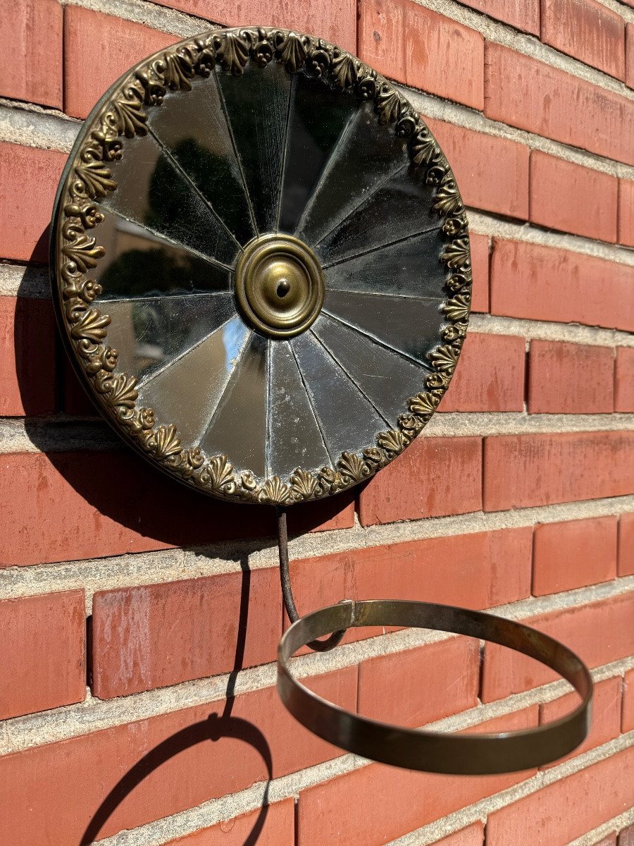 Empire Reflector Mirror In Sheet Metal And Repoussé Brass, Witch…-photo-4