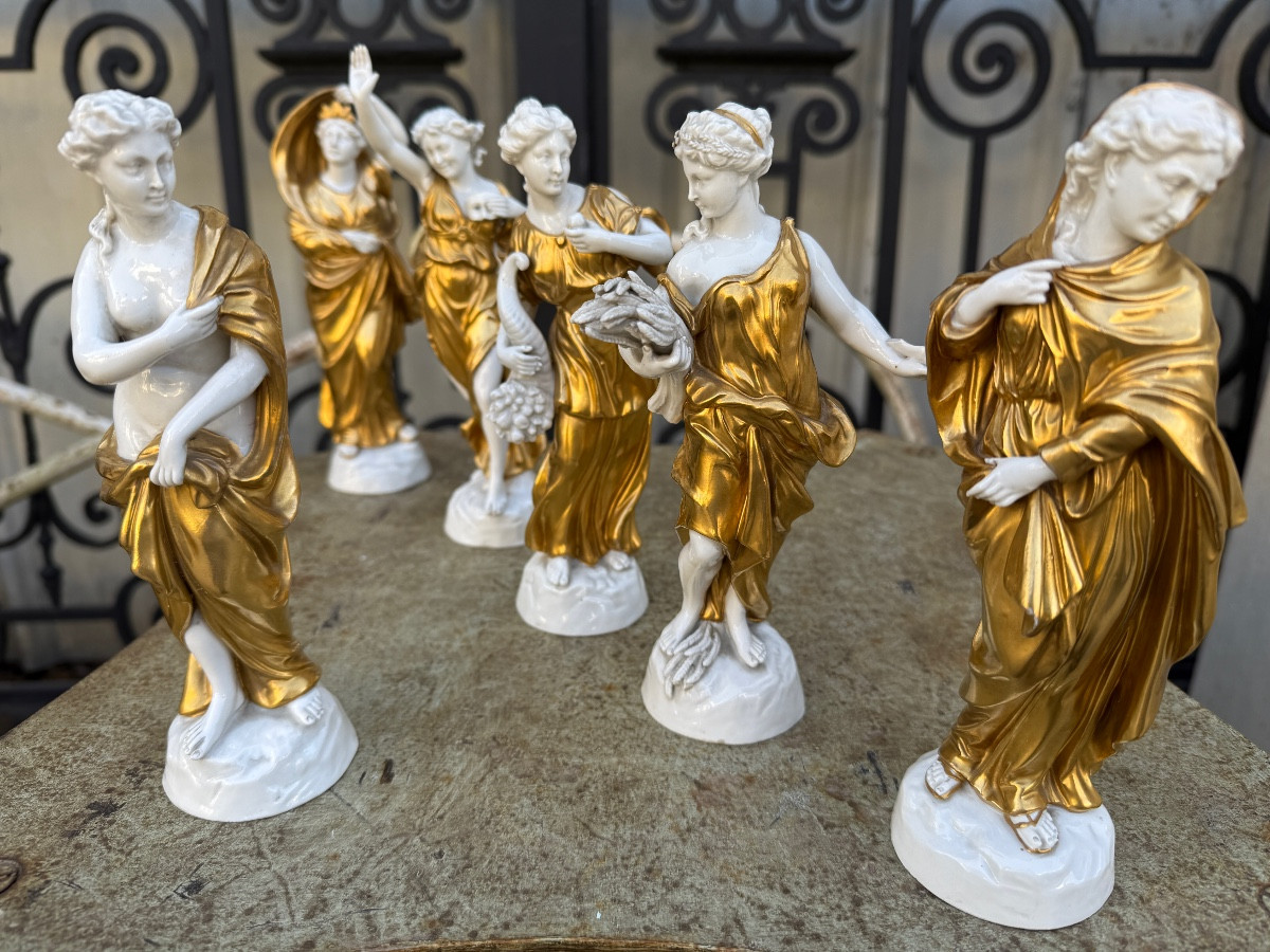 6 Italian Porcelain Figures From Capodimonte, White And Gold, Naples, Italy…-photo-2