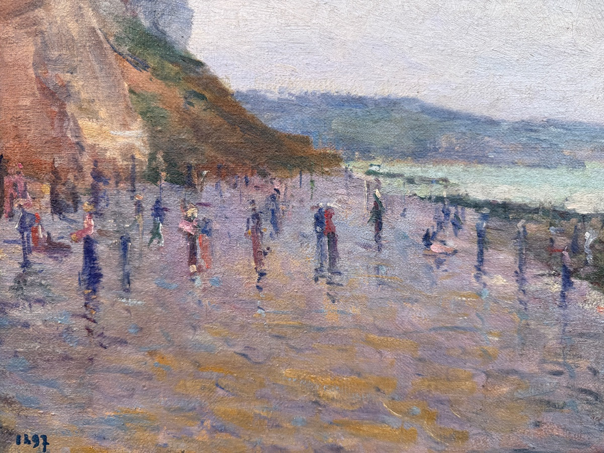 Paysagiste Postimpressionniste D’étretat Signé Cauchois (1850-1911) Côte D’albâtre, Normandie -photo-3