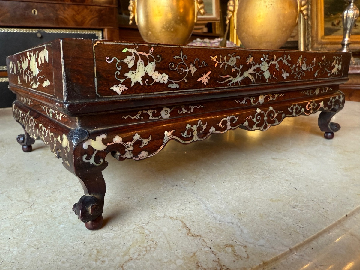 Indochinese Letter Tray In Exotic Wood And Mother-of-pearl, Early 20th Century -photo-1