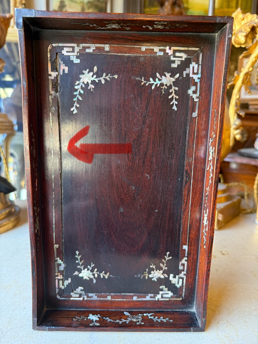 Indochinese Letter Tray In Exotic Wood And Mother-of-pearl, Early 20th Century -photo-5
