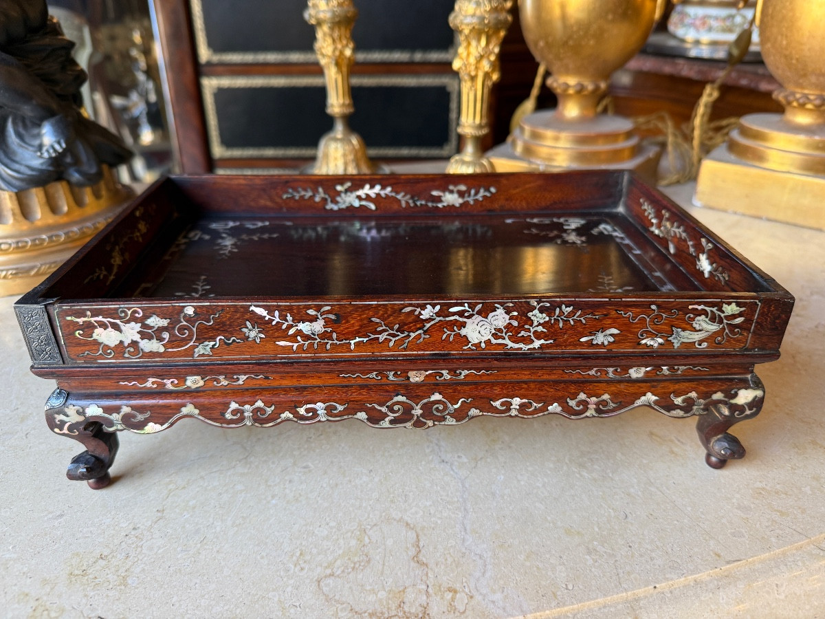 Indochinese Letter Tray In Exotic Wood And Mother-of-pearl, Early 20th Century 
