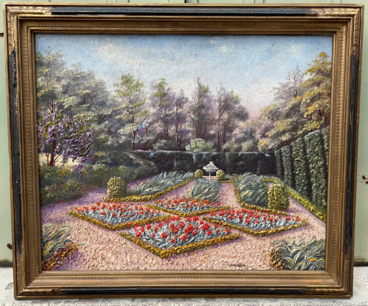 Countryside Landscape, View Of A Garden, Flowerbed, 20th Century-photo-2