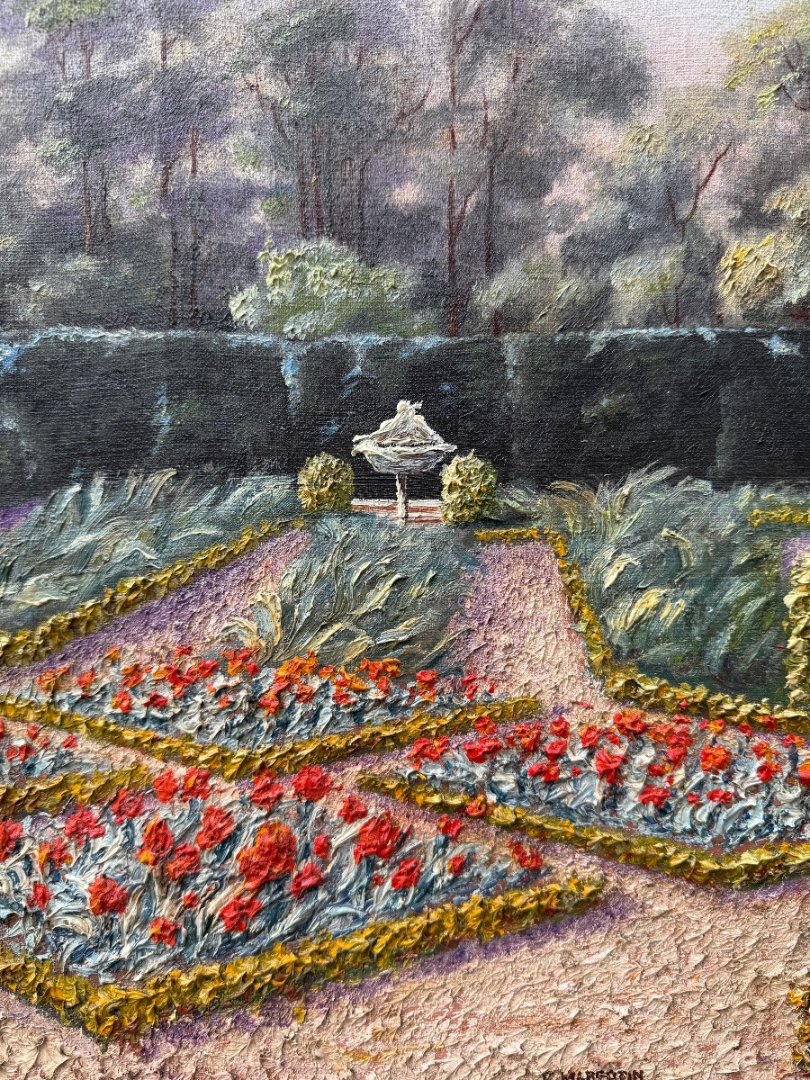 Countryside Landscape, View Of A Garden, Flowerbed, 20th Century-photo-4