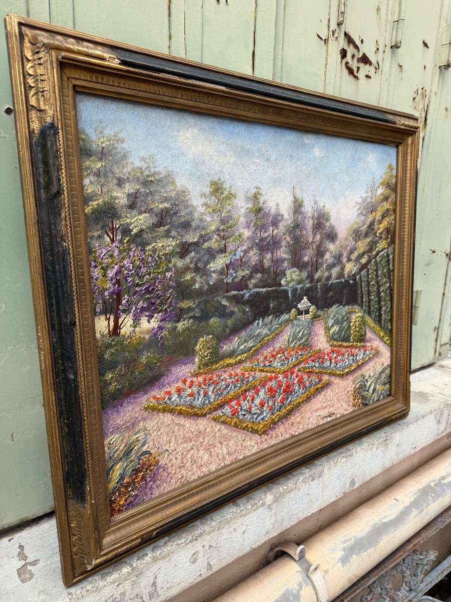 Countryside Landscape, View Of A Garden, Flowerbed, 20th Century-photo-1