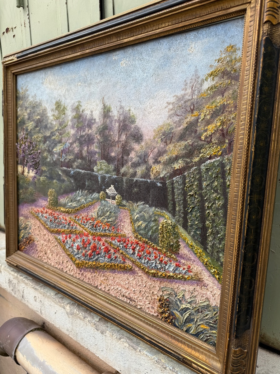 Countryside Landscape, View Of A Garden, Flowerbed, 20th Century-photo-2