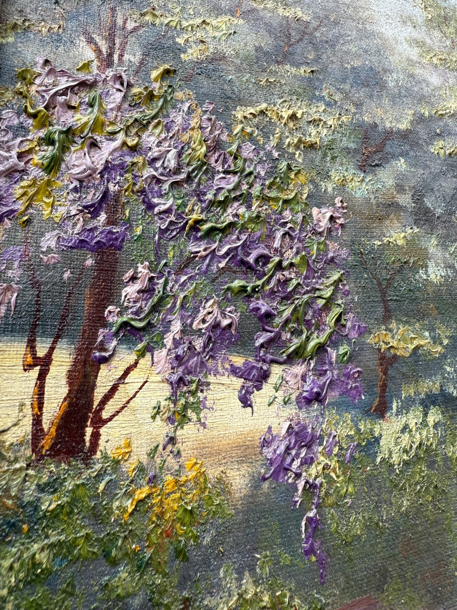 Countryside Landscape, View Of A Garden, Flowerbed, 20th Century-photo-4