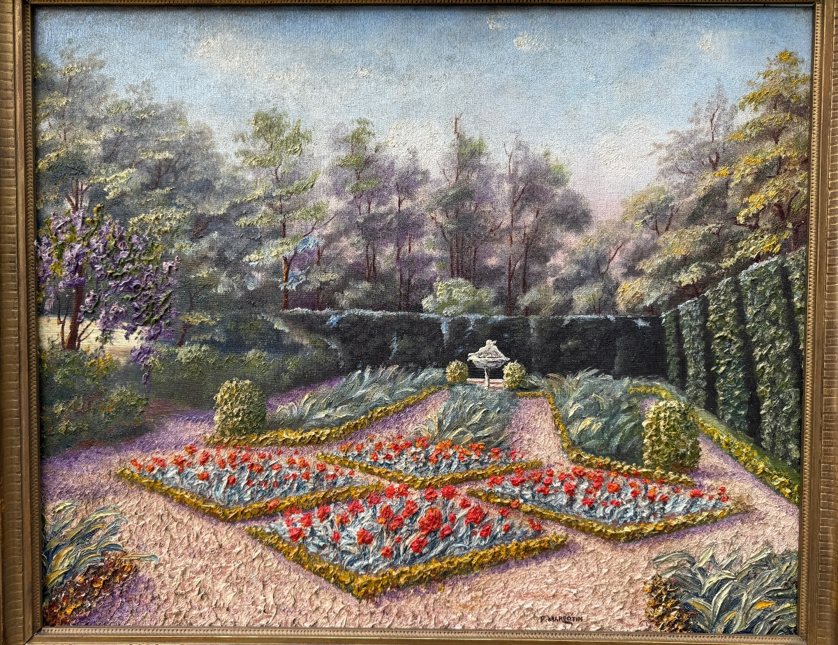 Countryside Landscape, View Of A Garden, Flowerbed, 20th Century