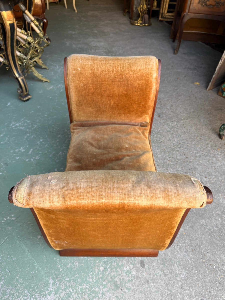 Banquette Tapissée époque Art-déco 1930 En Loupe D’amboine Et Acajou -photo-2