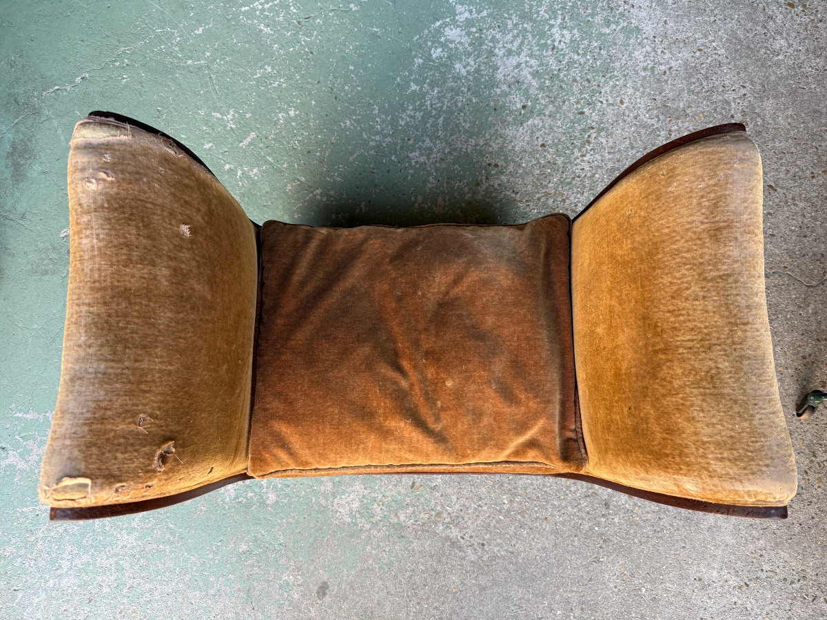 Banquette Tapissée époque Art-déco 1930 En Loupe D’amboine Et Acajou -photo-4