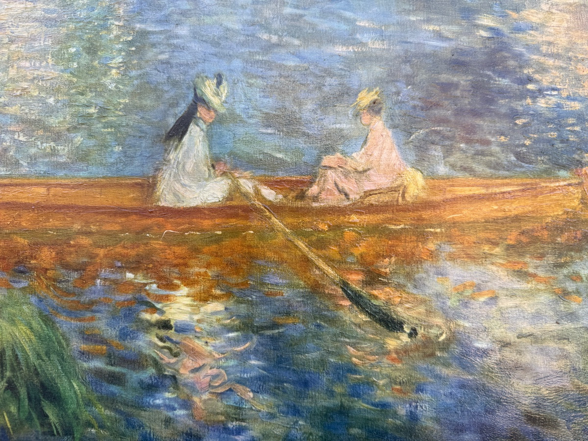 Oil On Canvas, Impressionist Landscape, Reproduction Of A Work By Renoir "la Barque"-photo-4