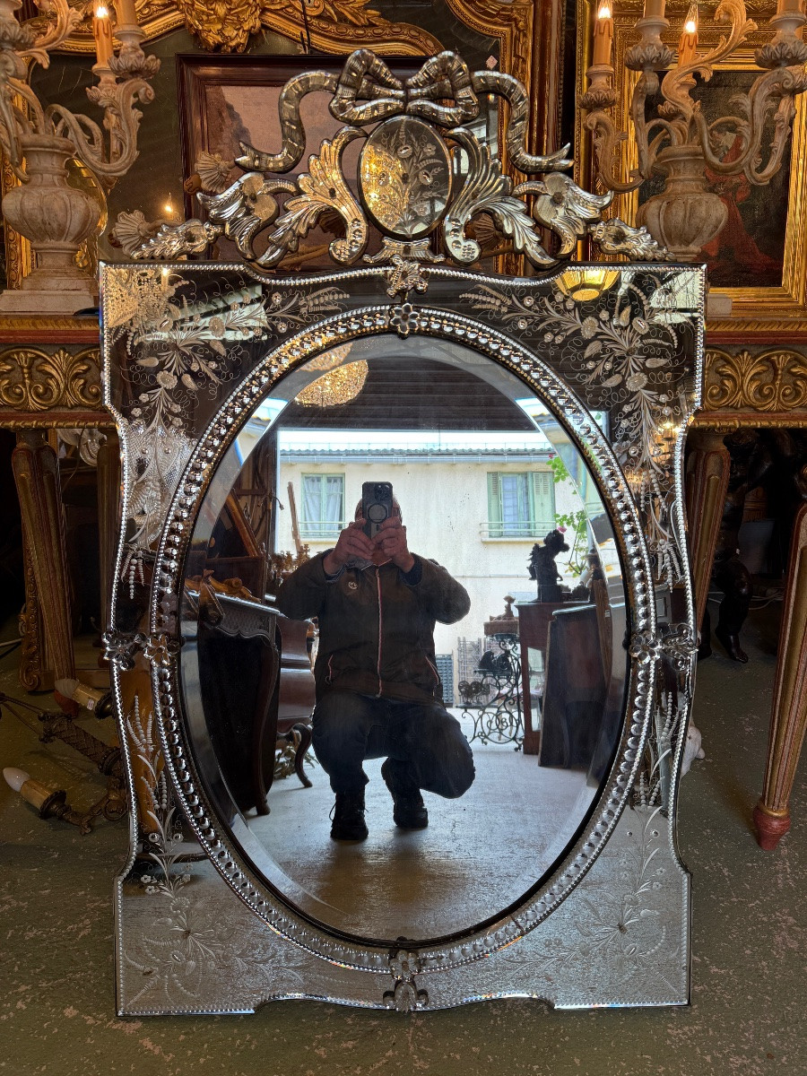 Venetian Mirror / Venetian Glass With Parecloses, Early 20th Century-photo-2