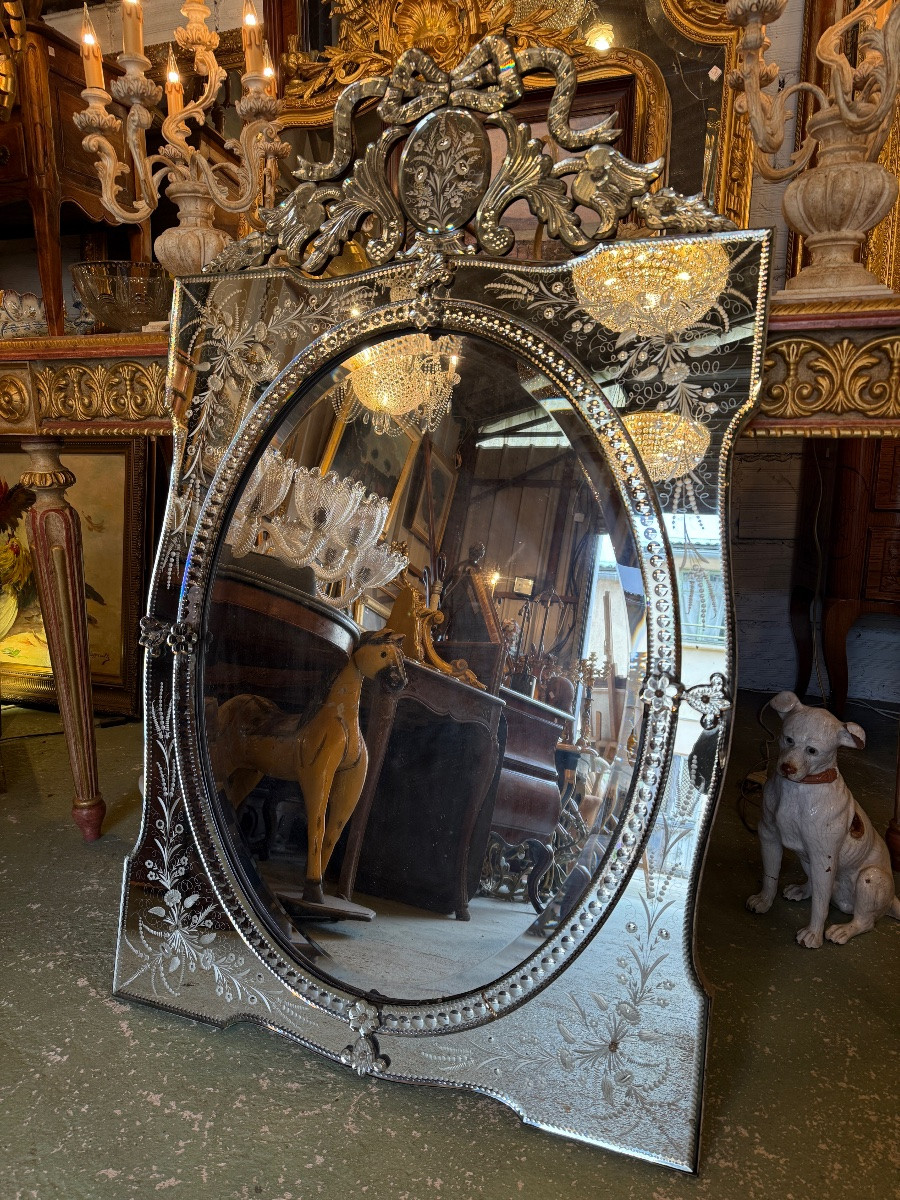 Venetian Mirror / Venetian Glass With Parecloses, Early 20th Century-photo-3