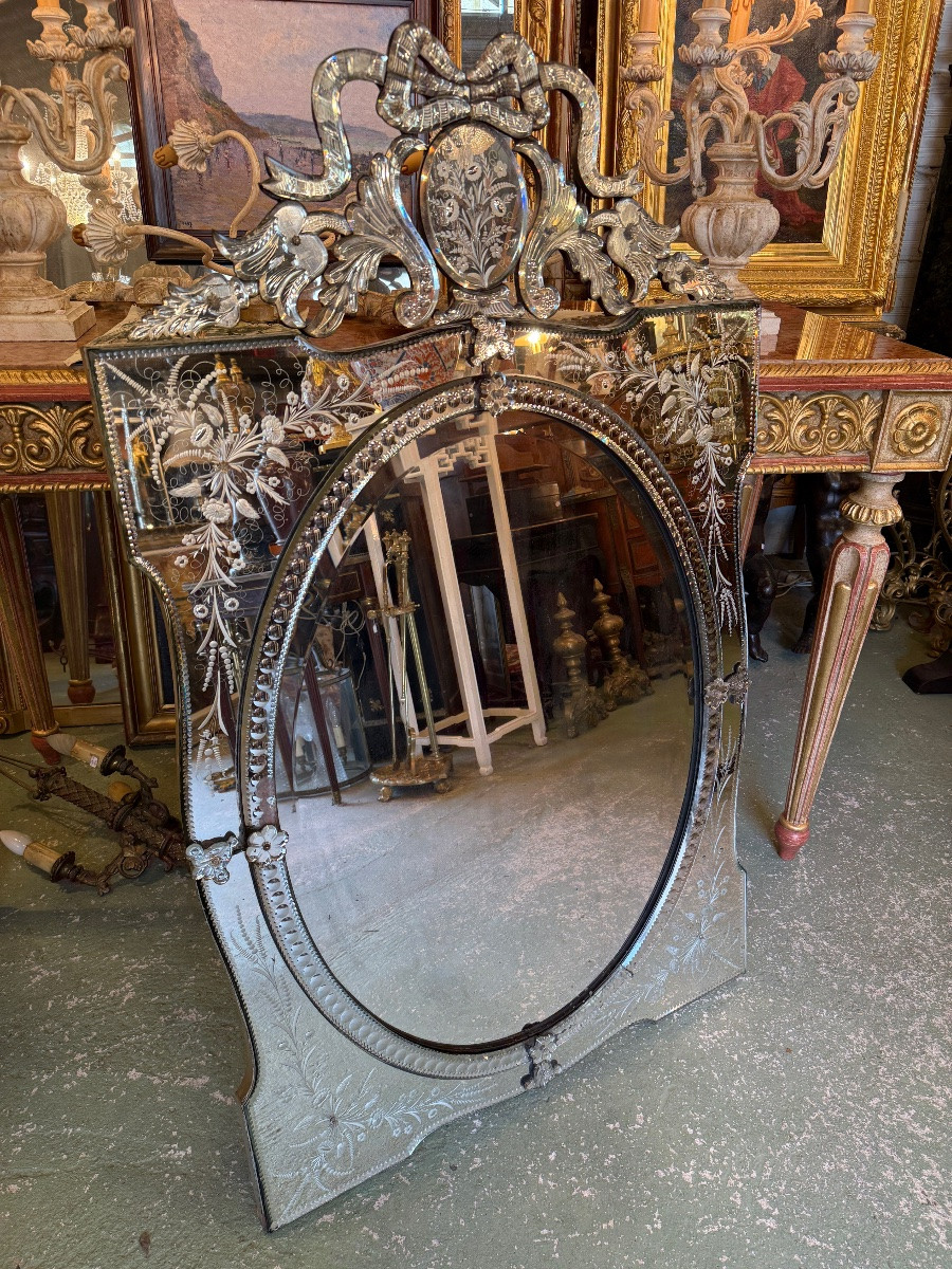 Venetian Mirror / Venetian Glass With Parecloses, Early 20th Century-photo-4