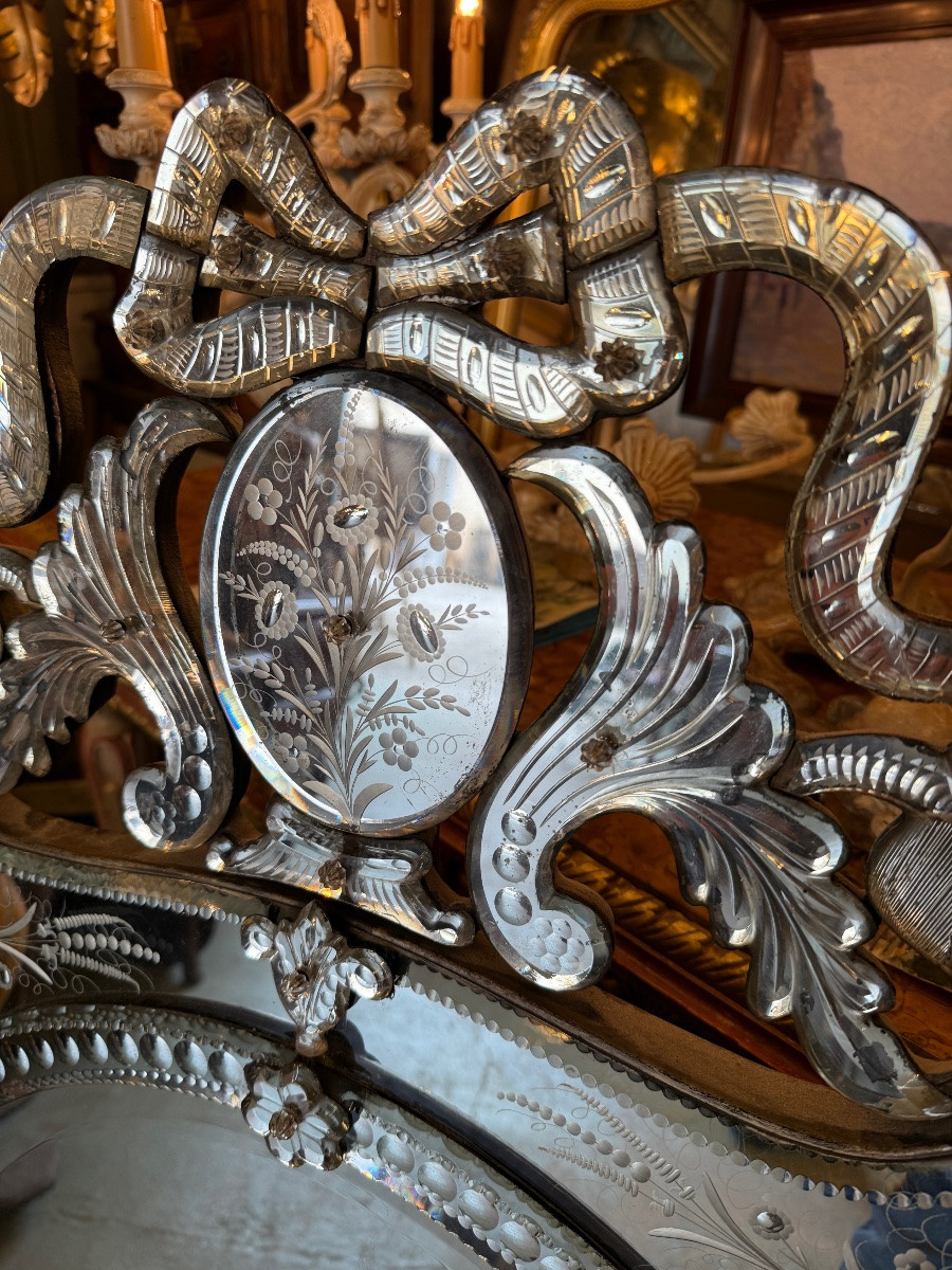 Venetian Mirror / Venetian Glass With Parecloses, Early 20th Century-photo-3