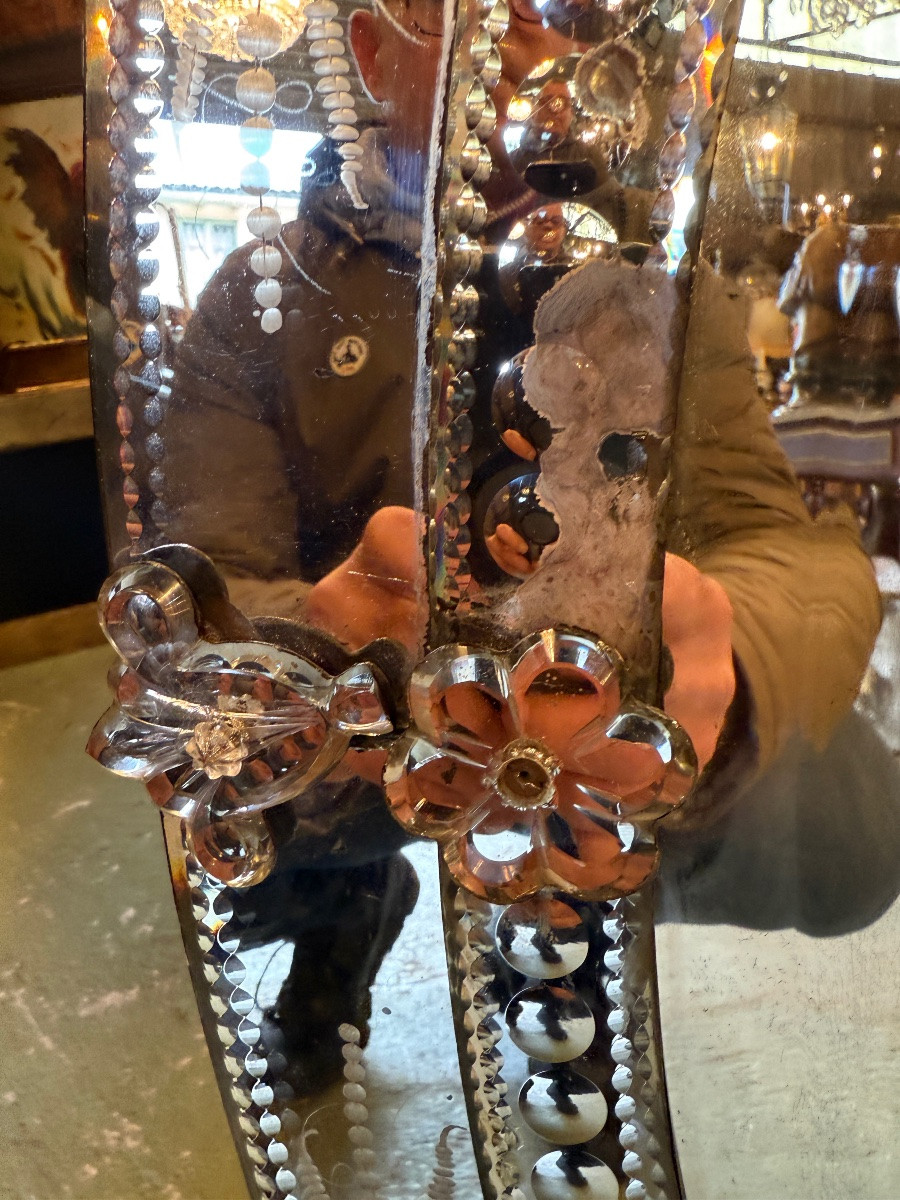 Venetian Mirror / Venetian Glass With Parecloses, Early 20th Century-photo-5