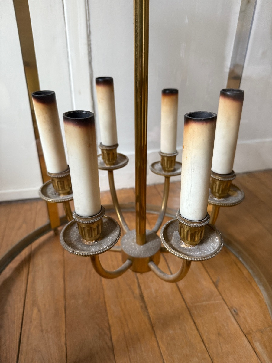 Important Louis XVI Style Lantern In Bronze And Gilded Brass, 6 Lights.-photo-3