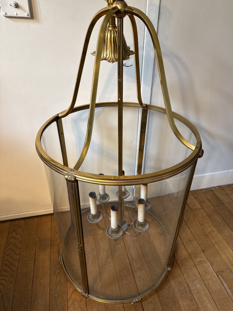 Important Louis XVI Style Lantern In Bronze And Gilded Brass, 6 Lights.-photo-4