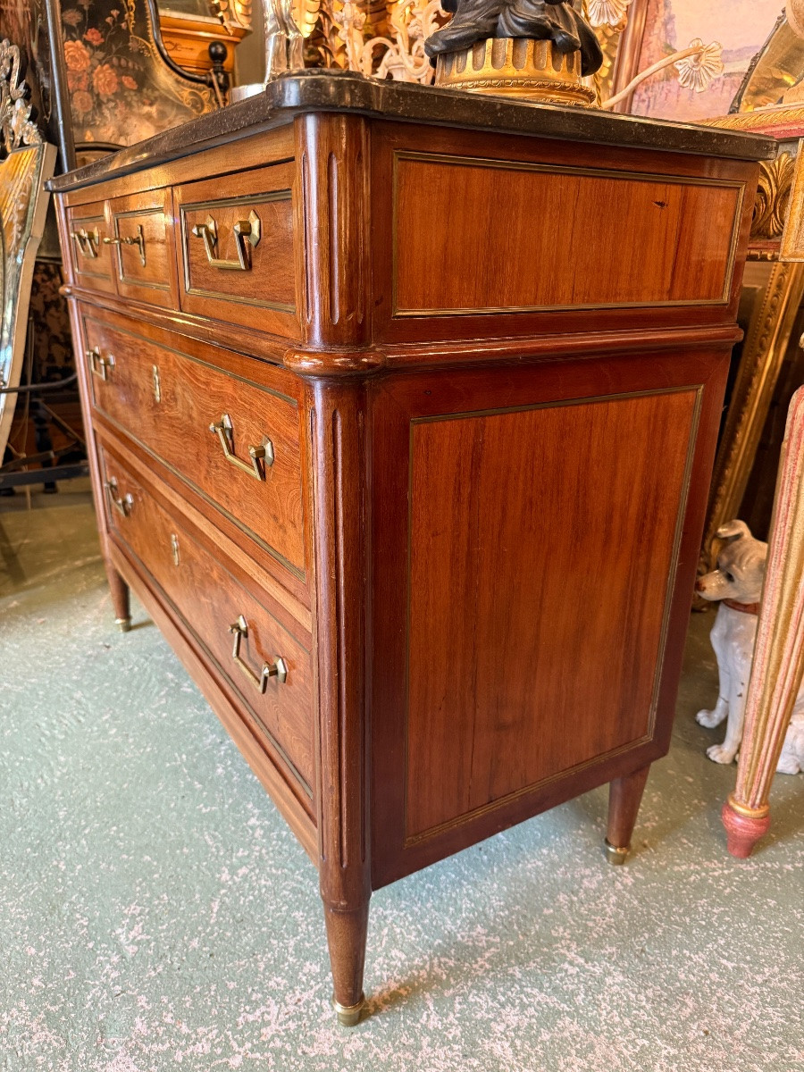 Louis XVI Style Chest Of Drawers In Mahogany / Black Marble Top -photo-2