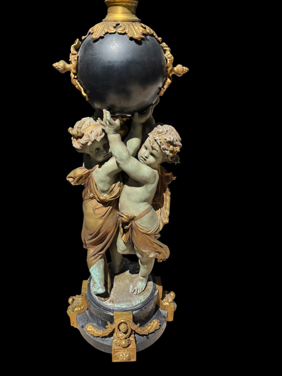 Lampadaire aux angelots, époque Napoléon III, Par Albert-Ernest Carrier-Belleuse , H: 1,80m-photo-2