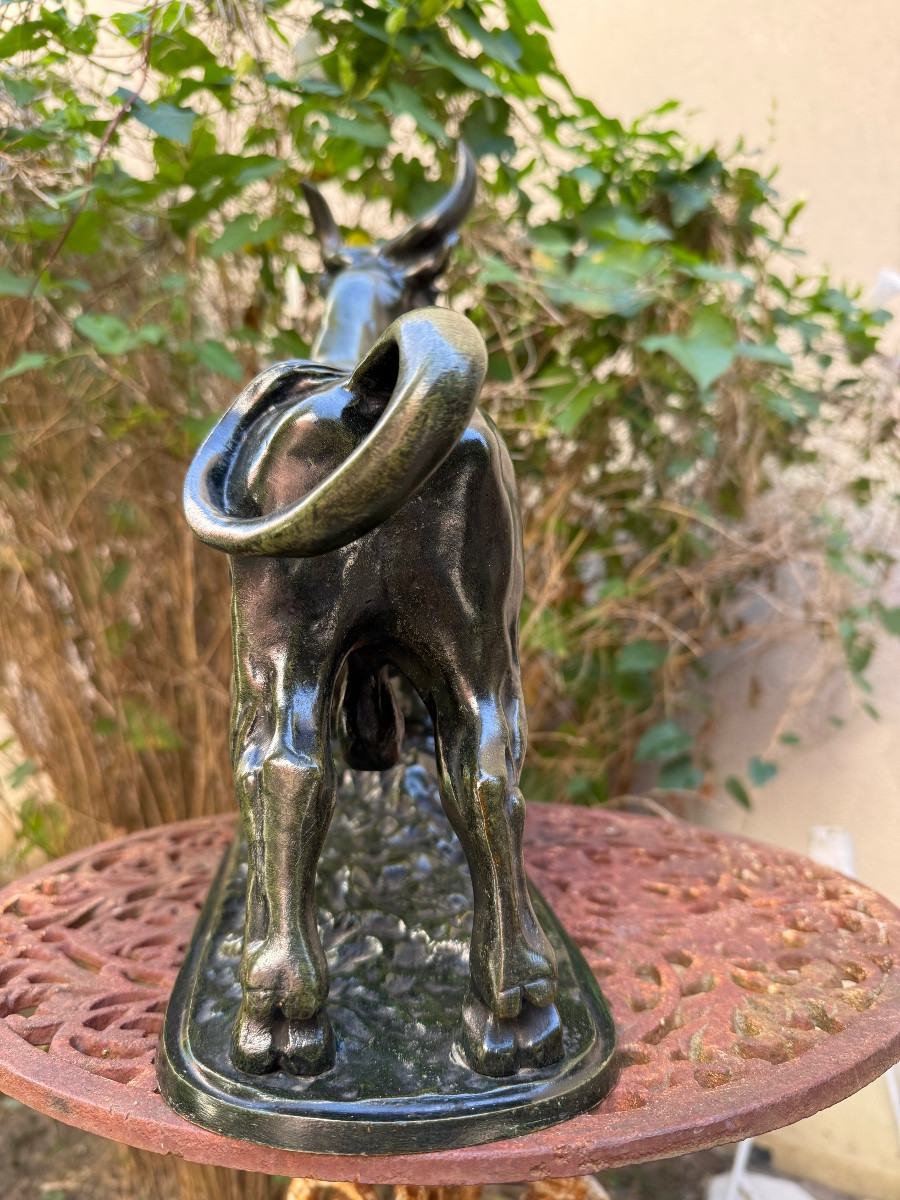 Standing Bull In 19th Century Bronze With Nuanced Green Patina, Signed Rosa Bonheur (1822-1899)-photo-3