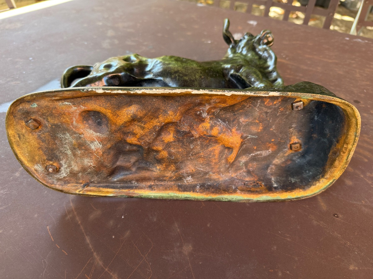 Standing Bull In 19th Century Bronze With Nuanced Green Patina, Signed Rosa Bonheur (1822-1899)-photo-8