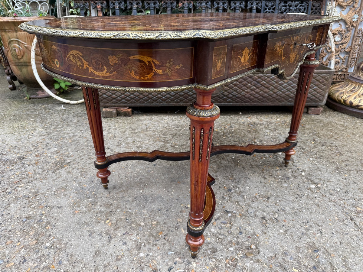 Louis XVI Style Pedestal Table / Center Table, Napoleon III Period, In Marquetry -photo-2