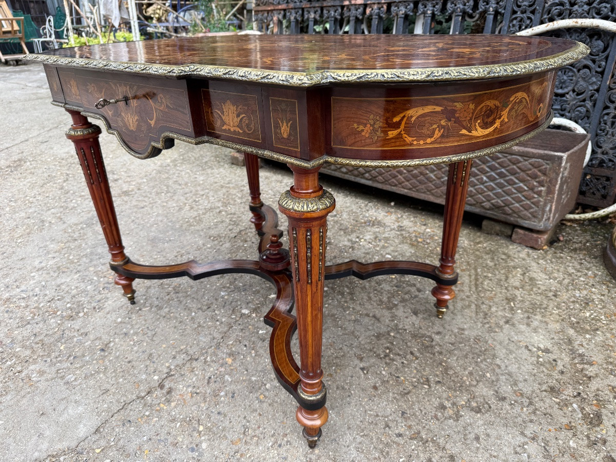 Louis XVI Style Pedestal Table / Center Table, Napoleon III Period, In Marquetry -photo-5