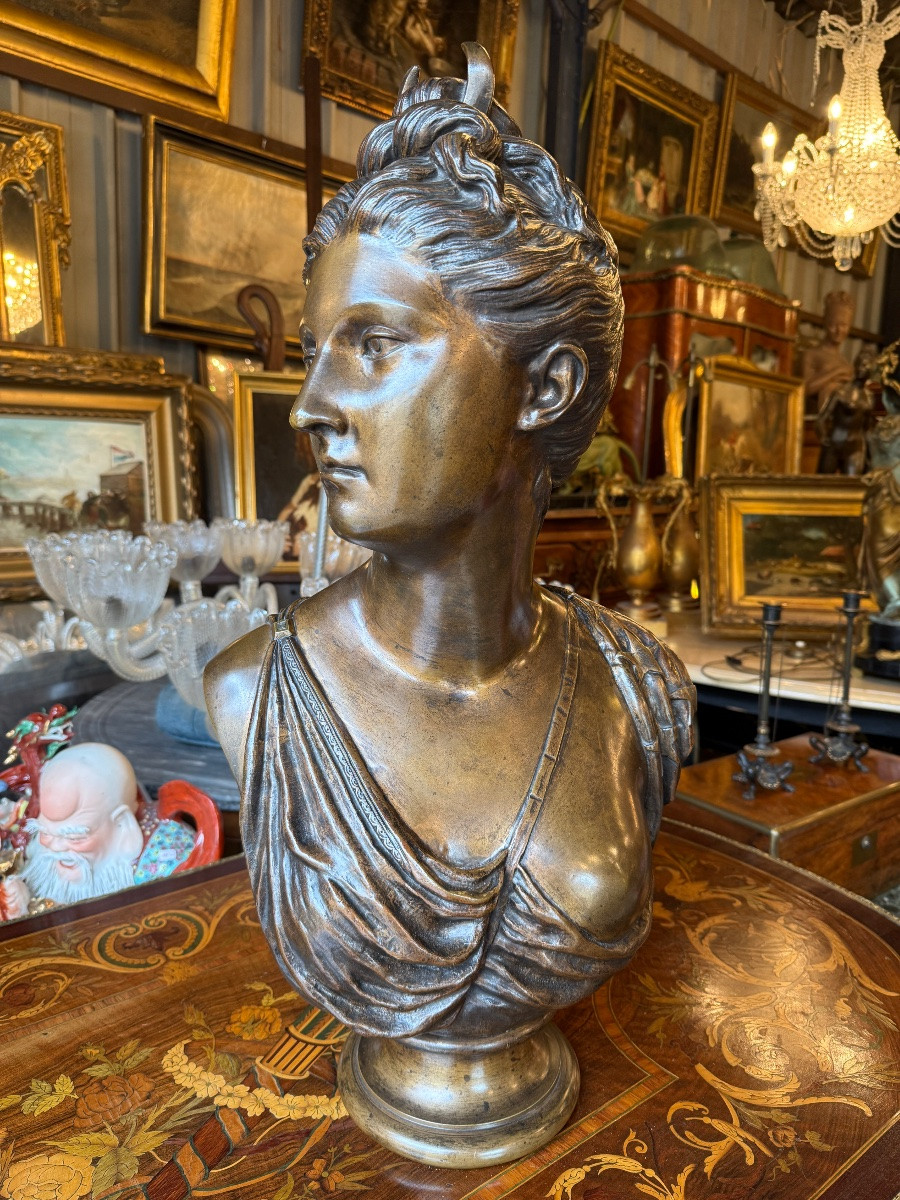 Large Bronze Bust Of Diana The Huntress, 19th Century, Height 69cm-photo-2
