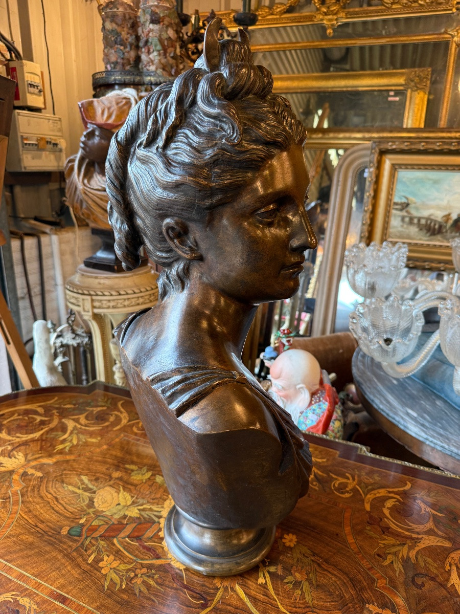 Large Bronze Bust Of Diana The Huntress, 19th Century, Height 69cm-photo-2