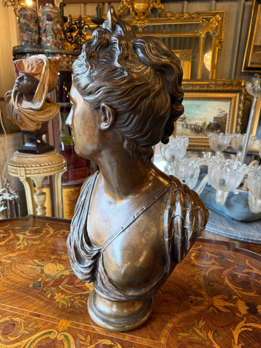 Large Bronze Bust Of Diana The Huntress, 19th Century, Height 69cm-photo-6