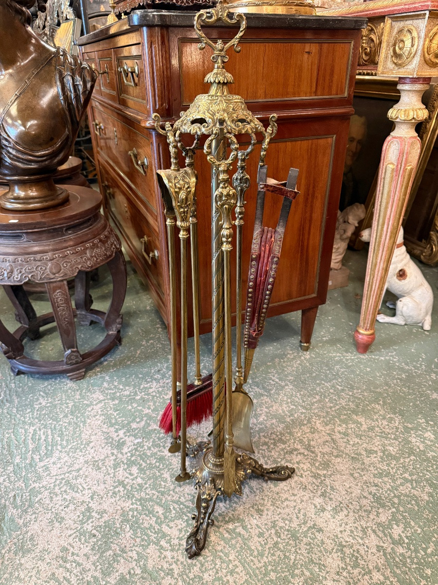 Bronze Fireplace Set, Napoleon III Period -photo-2