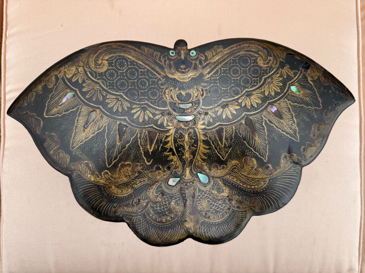 Boite à couture en bois laqué en forme de papillon, Chine, Canton XIXème-photo-4