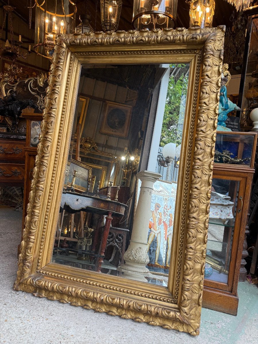19th Century Carved And Gilded Wooden Mirror/frame, Foliage Decoration -photo-4