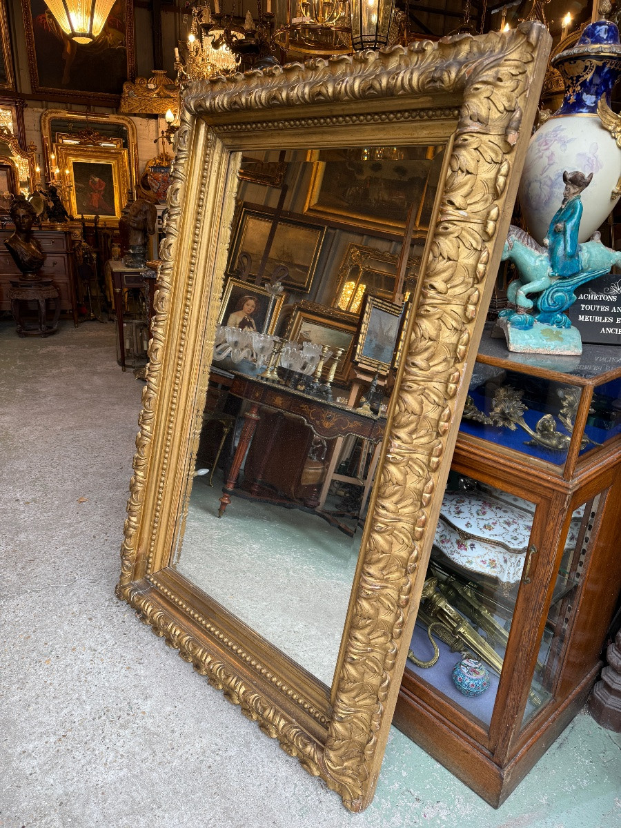 19th Century Carved And Gilded Wooden Mirror/frame, Foliage Decoration -photo-1