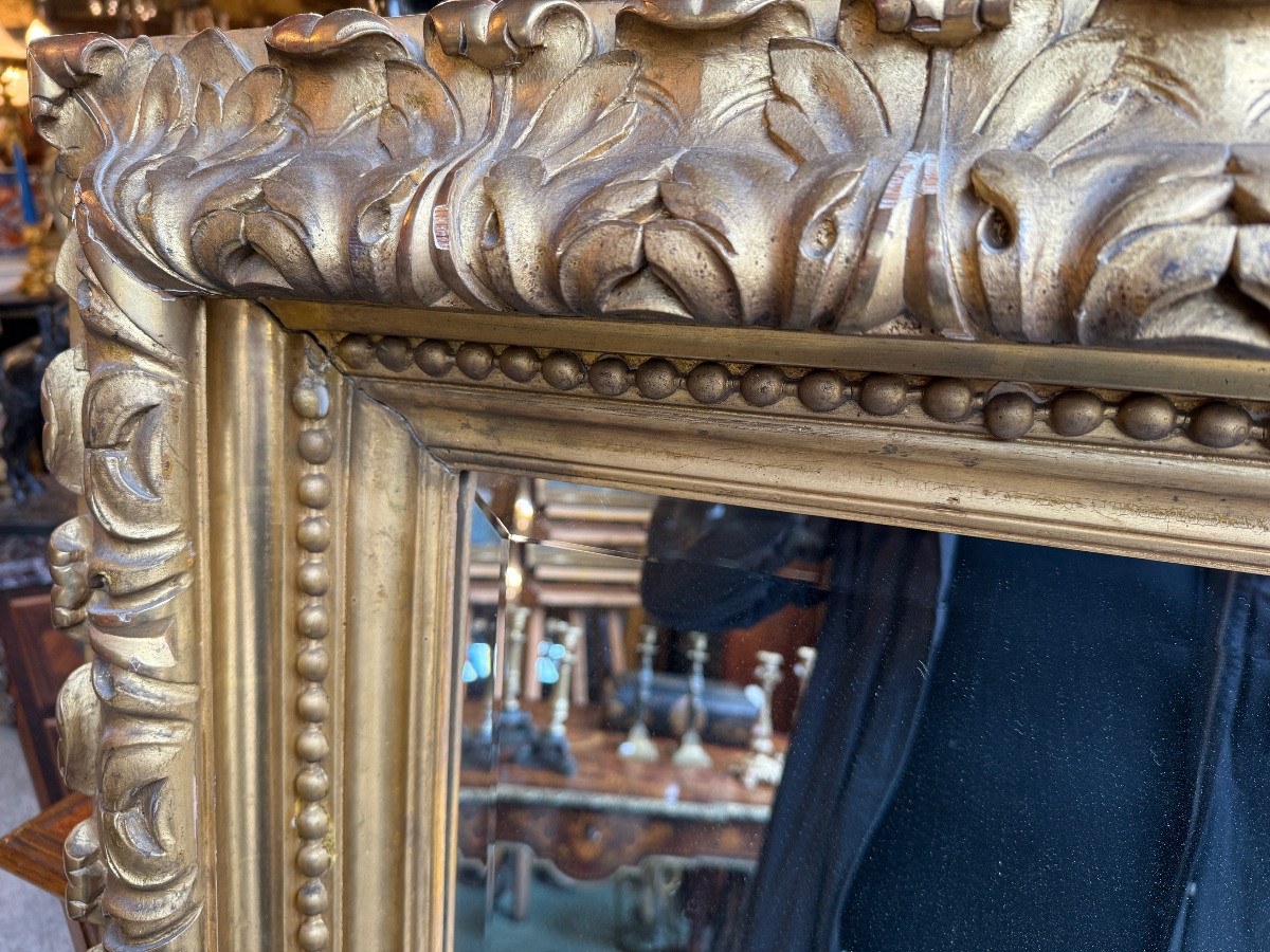 19th Century Carved And Gilded Wooden Mirror/frame, Foliage Decoration -photo-2