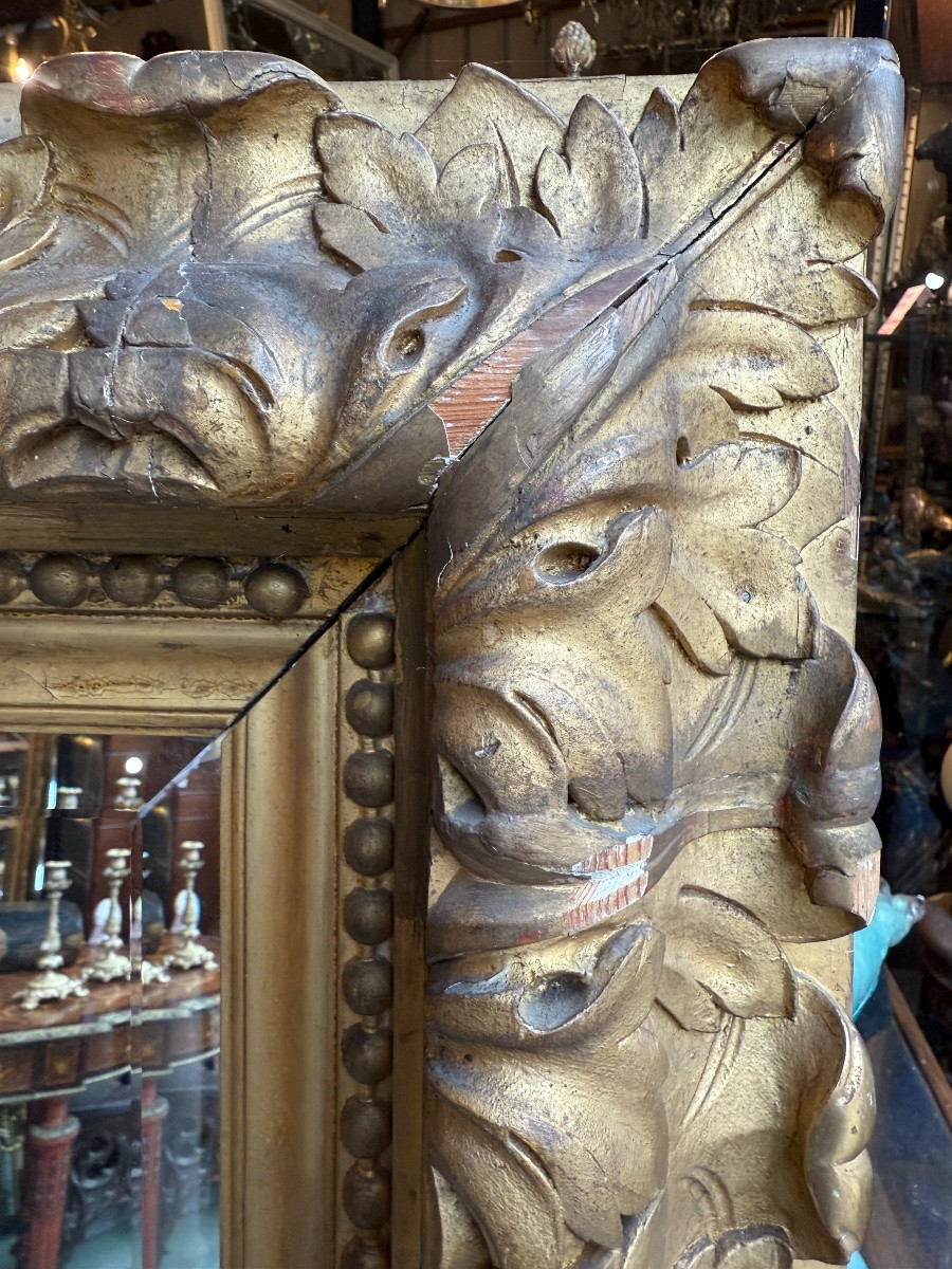 19th Century Carved And Gilded Wooden Mirror/frame, Foliage Decoration -photo-5