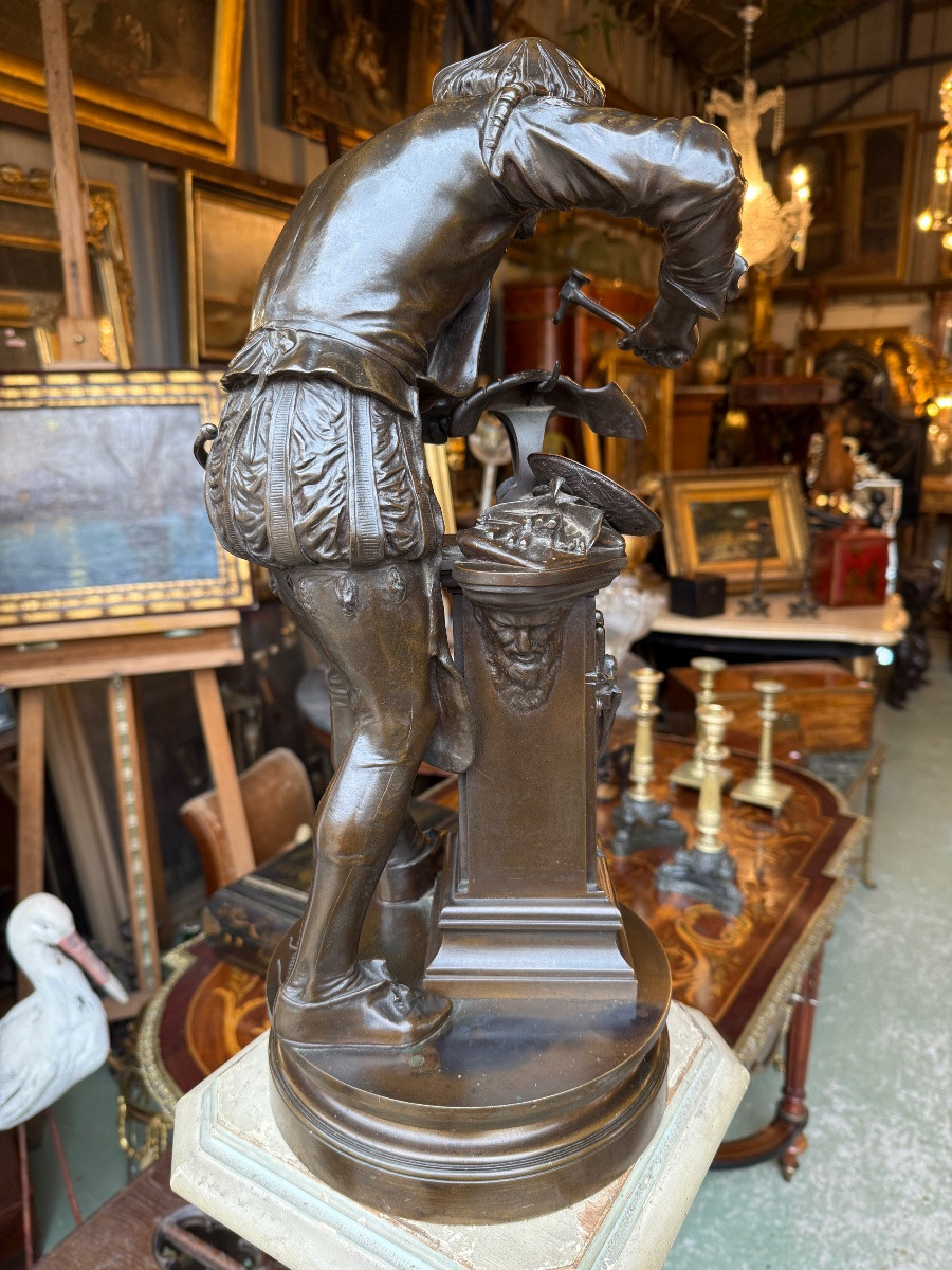 Personnage XIXème en bronze à patine brune "le dinandier" signé A. GAUDEZ (1845 - 1902) Susses -photo-4