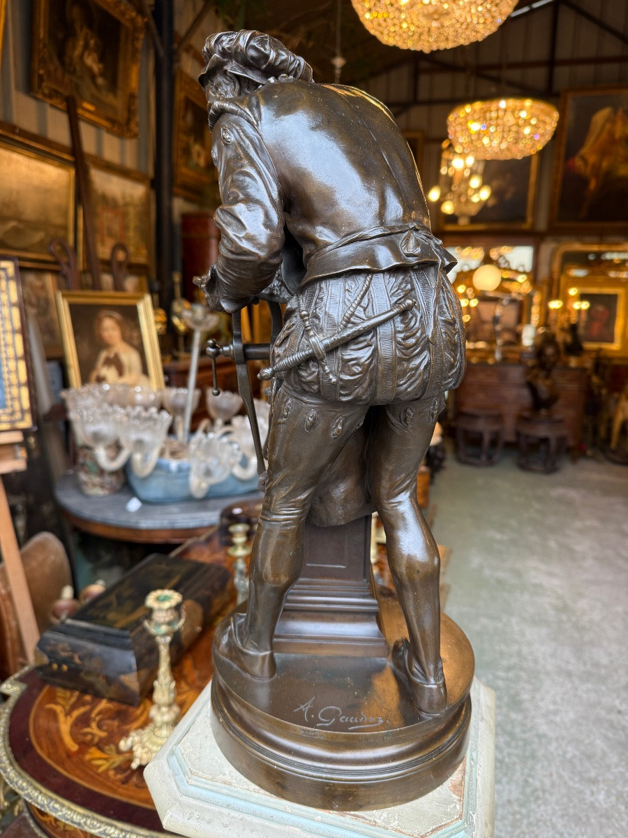 Personnage XIXème en bronze à patine brune "le dinandier" signé A. GAUDEZ (1845 - 1902) Susses -photo-5