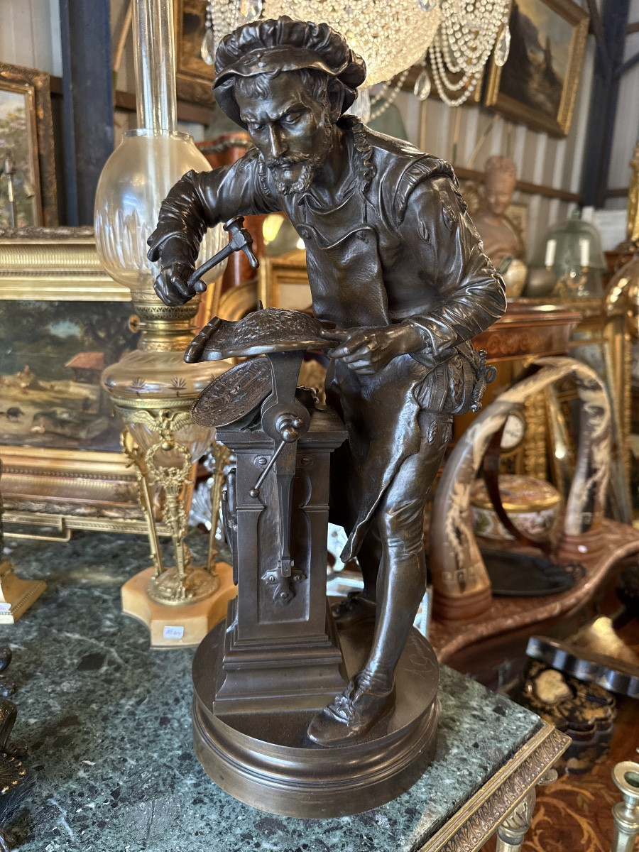 Personnage XIXème en bronze à patine brune "le dinandier" signé A. GAUDEZ (1845 - 1902) Susses 