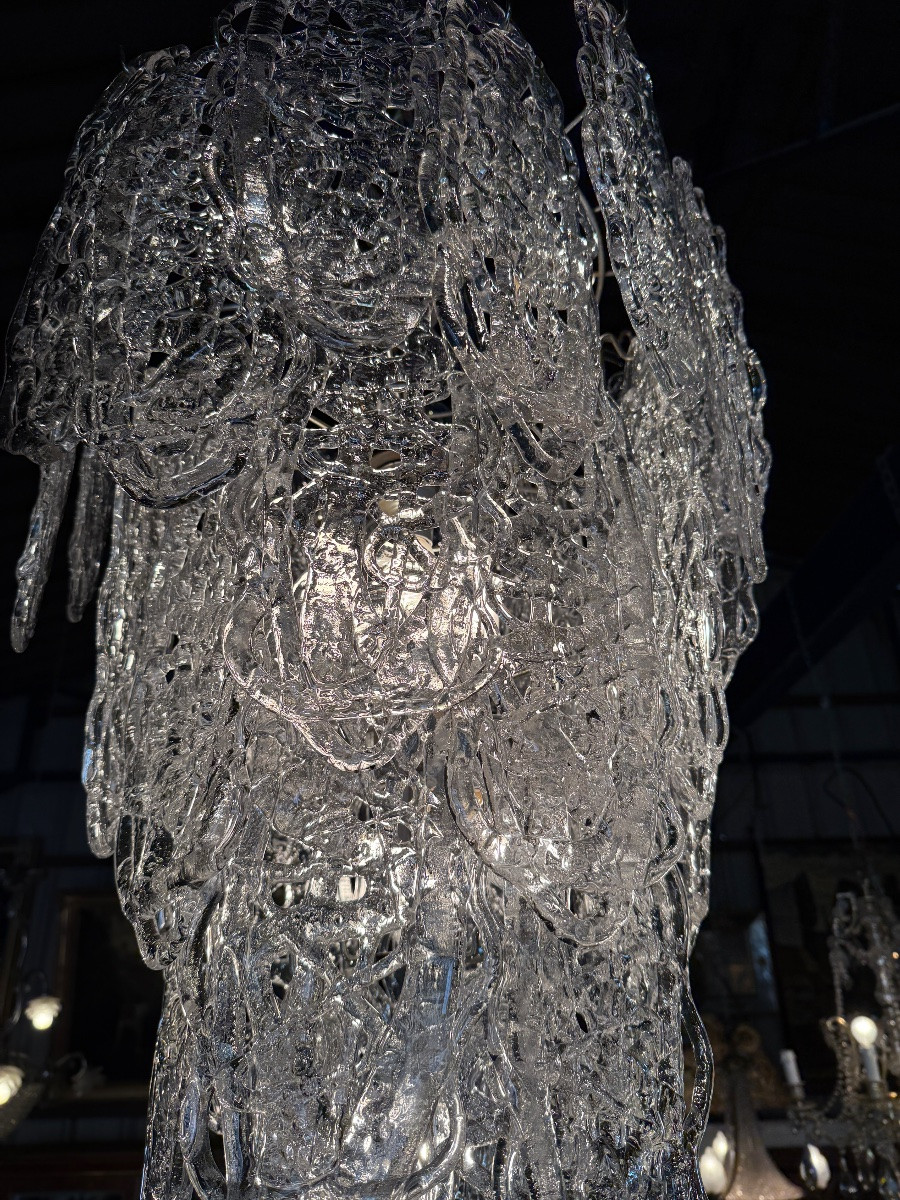 Italian Chandelier In Transparent Glass, Murano Circa 1970, "ragnatela" Model By Mazzega-photo-4