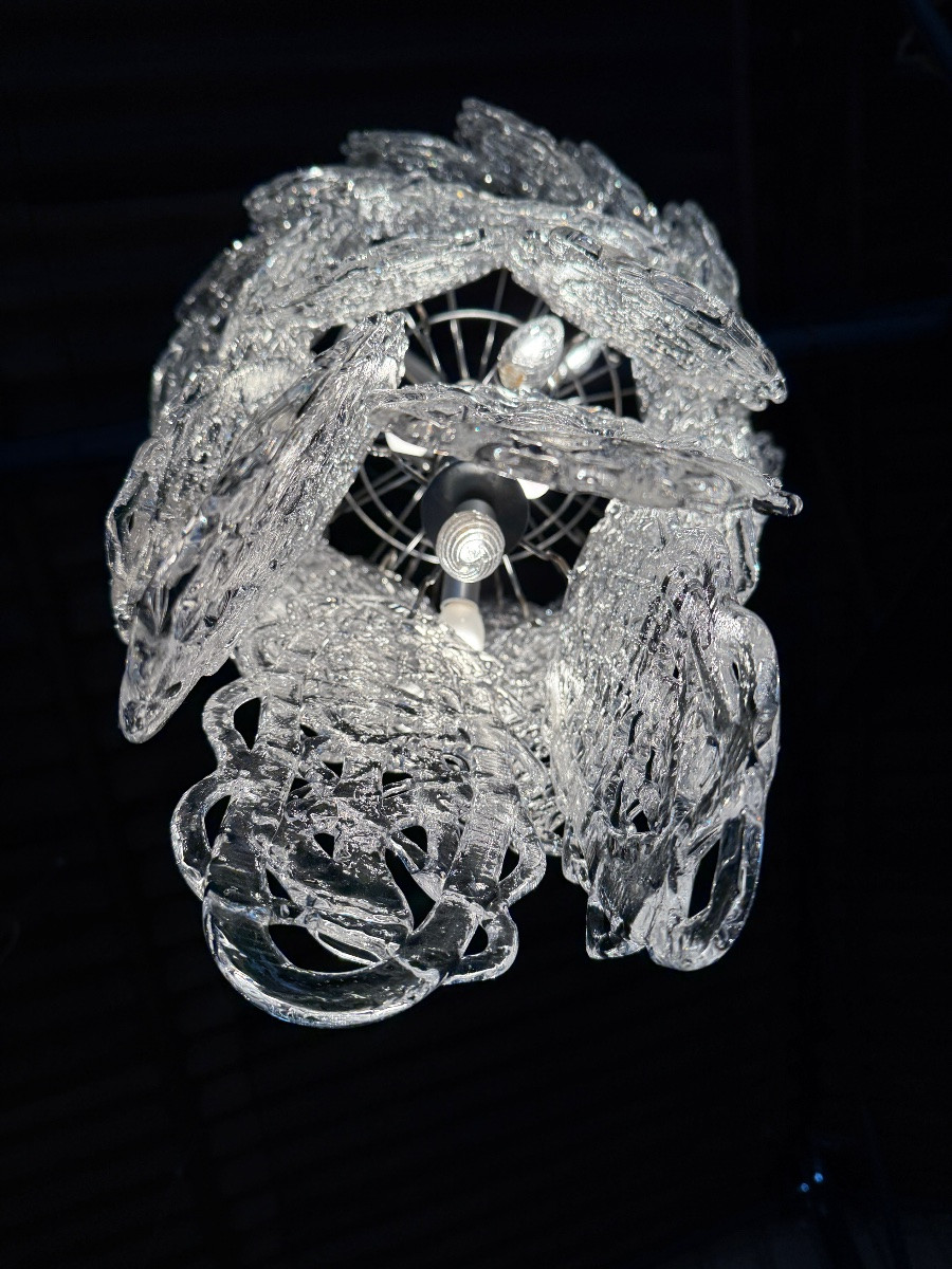 Italian Chandelier In Transparent Glass, Murano Circa 1970, "ragnatela" Model By Mazzega-photo-4
