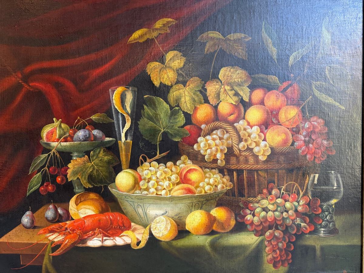 Large Still Life With Lobster And Fruit In The 18th Century Style -photo-3