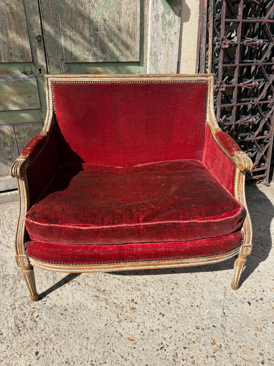 Large fauteuil dit "Marquise" de style Louis XVI époque 19ème-photo-2