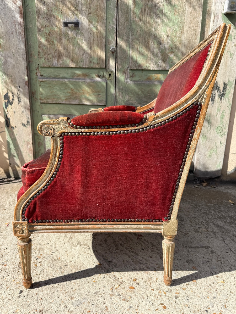 Large fauteuil dit "Marquise" de style Louis XVI époque 19ème-photo-4