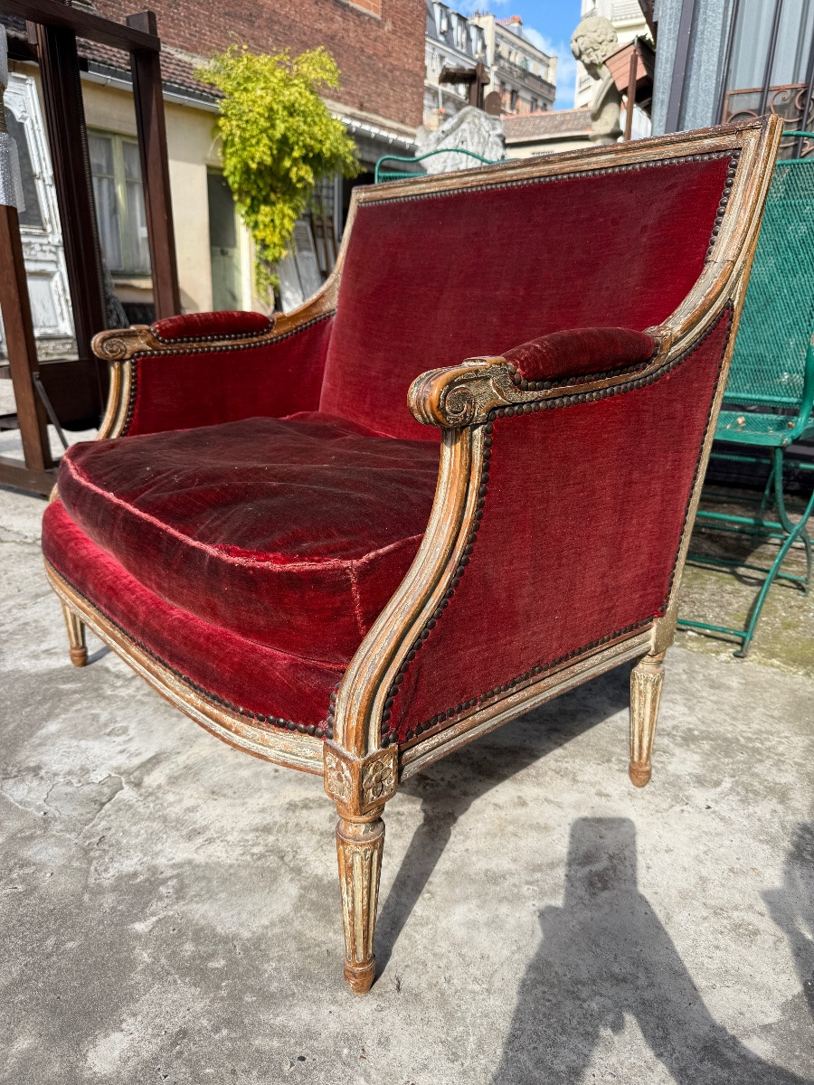 Large fauteuil dit "Marquise" de style Louis XVI époque 19ème-photo-1