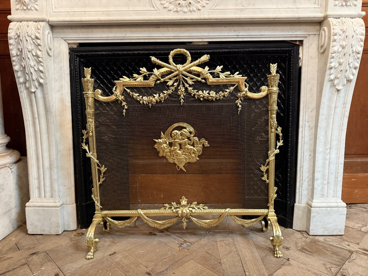 Pare feu de style Louis XVI en bronze doré, époque Napoléon III -photo-2